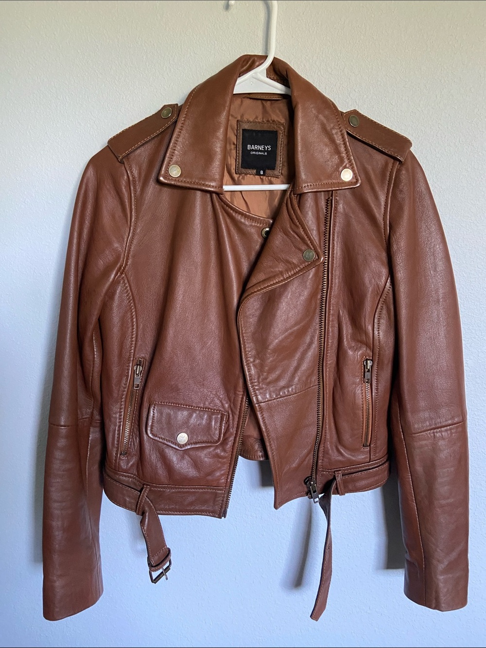 Women's Cognac Leather Moto Jacket (100% leather)